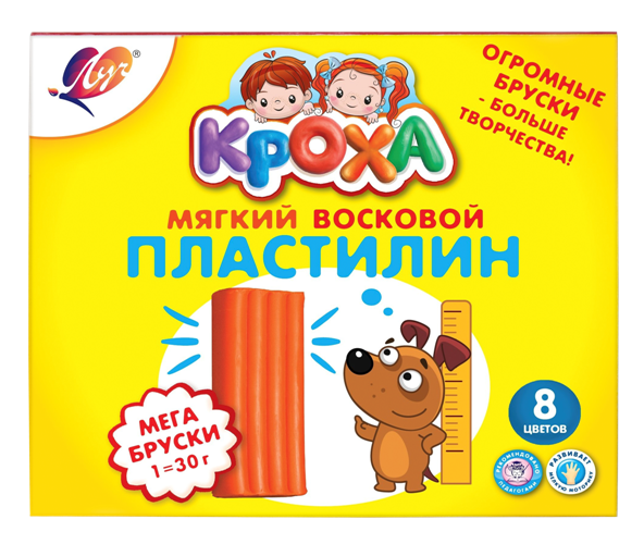 Пластилин мягкий восковой "Кроха" (Мега), 8 цв.